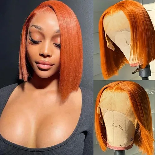 Vista 16 de Peluca Bob de 10 Pulgadas de Cabello Humano, Pelucas Frontales de Encaje HD 13x4 de Cabello Humano Pre-Desplumadas, Peluca Bob Corta, Pelucas