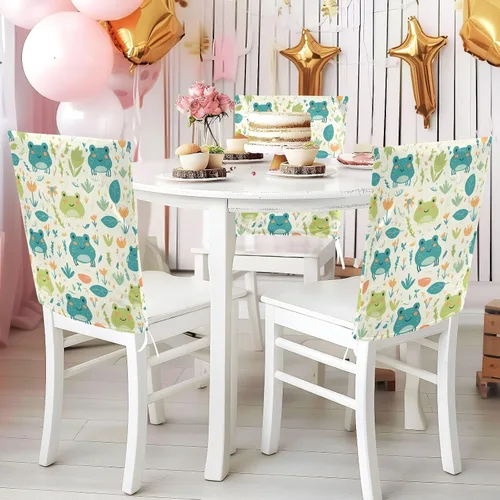 Vista 4 de Fresh Spring - Juego de 2 fundas para sillas de comedor con diseño de ranas verdes, fundas protectoras para sillas de comedor 2
