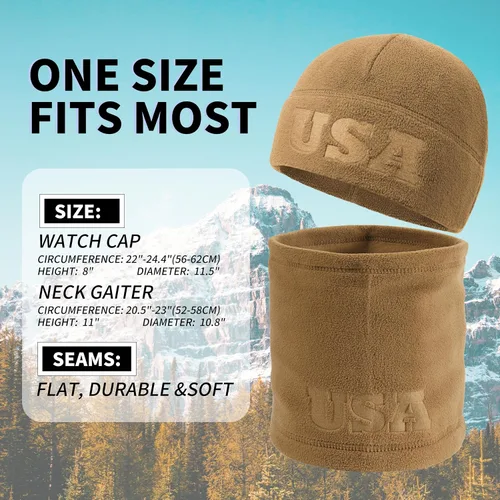 Vista 3 de Juego de 2 polainas de forro polar cálido, estampado en relieve del ejército de Estados Unidos, equipo militar de invierno, gorro de calavera