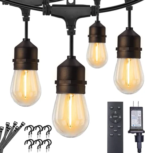 Vista 12 de Brightown Luces de Cadena para Exteriores, 30 pies, 11+1 LED ST38, Luces LED para Patio Irrompibles, Regulables IP65 Impermeables Conectables, Luz