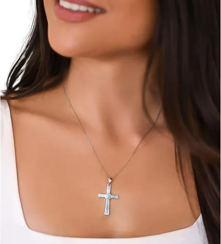 Vista 2 de Beaux Bijoux Collar de plata de ley azul larimar para mujer, joyería de larimar natural, hermosas piedras de larimar azules, collar de larimar