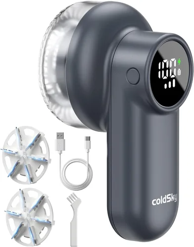 Vista 8 de coldSky Aspiradora recargable para telas, removedor de pelusas con pantalla digital, aspiradora para suéteres con 6 cuchillas de hoja y traba