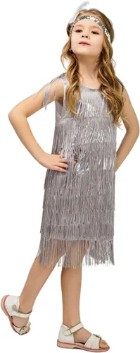 Vista 3 de Disfraz de satén flapper de moda para niños y niñas (S, M, L)