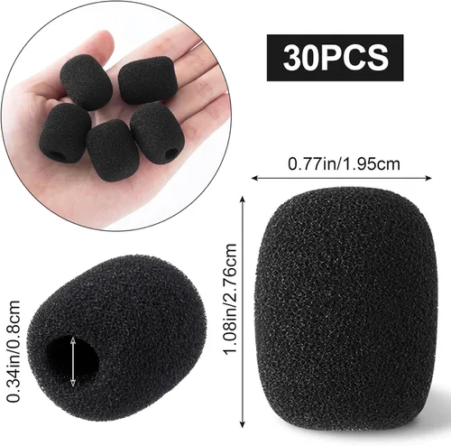 Vista 2 de PAGOW Paquete de 30 mini parabrisas de micrófono de espuma, cubierta de auriculares de micrófono de alta densidad, parabrisas de micrófono de solapa