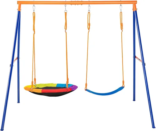 Vista 9 de VEVOR Juegos de columpios para patio trasero, con 1 asiento de columpio de platillo, 1 asiento de columpio de cinturón, juego de columpio