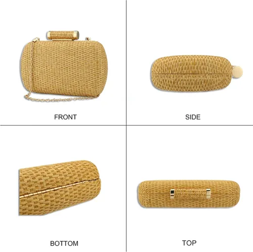 Vista 4 de YYW Bolso de mano de paja para mujer, boda, tejido a mano, pajita, fiesta, boda, verano, playa, bolso de mano de mimbre