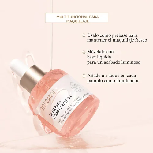 Vista 5 de BIOSSANCE Squalane + Vitamin C Rose Advanced Facial Oil - Brightening, Firming, and Hydrating Serum for All Skin Types - Chios Crystal Oil, Damascus