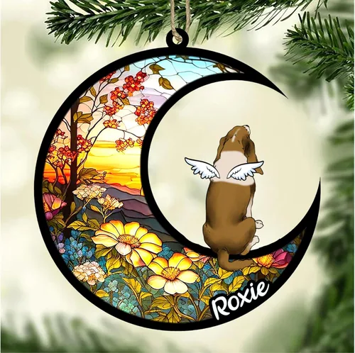 Vista 436 de LOVELYPOD Adorno de Navidad personalizado para perro Basset Hound (marrón) Basset Hound (marrón) adorno para atrapasoles de perro, razas de perros