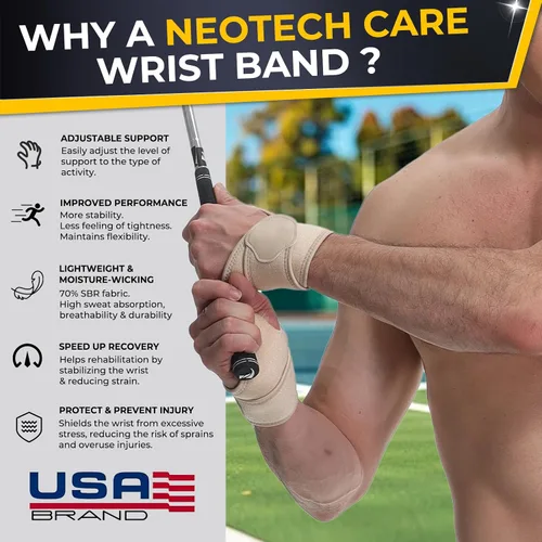 Vista 3 de NeoTech Care Muñequera – Tejido elástico y transpirable – Correa de compresión ajustable – Hombres, mujeres, derecha o izquierda – Envoltura de Beige