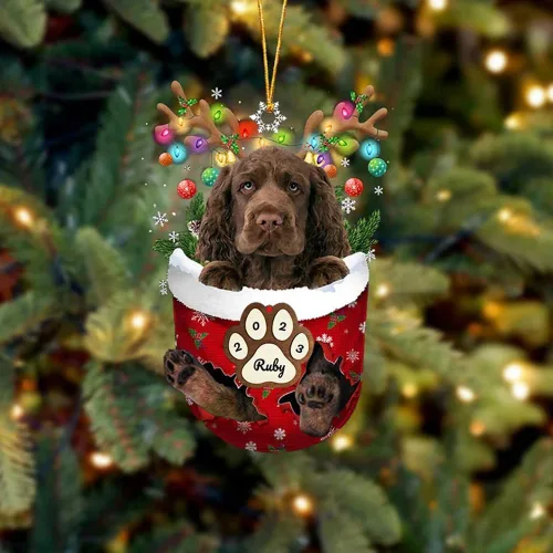 Vista 34 de Adornos personalizados de Pug cervatillo – Decoración personalizada para árbol de Navidad con patas de bolsillo de nieve