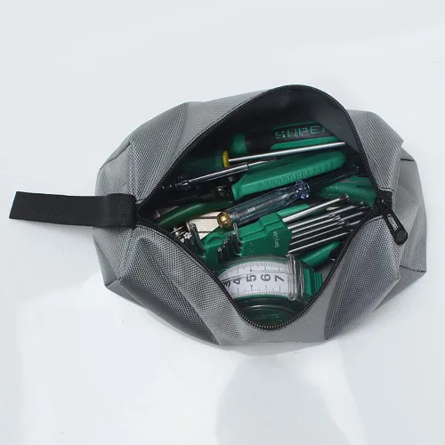 Vista 4 de 2 bolsas de lona portátiles para almacenamiento de herramientas, organizador de bolsa de transporte, bolsa con cremallera y lazo para colgar