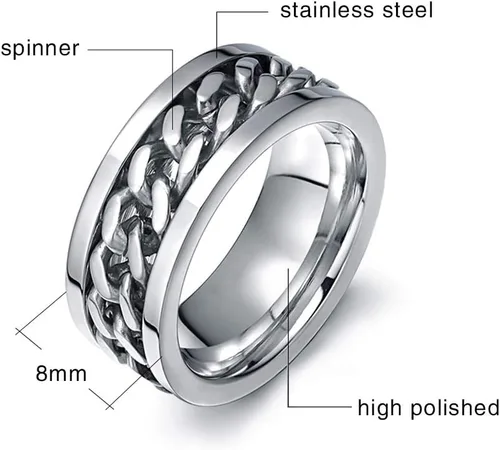 Vista 2 de Men's Spinner Fidget Rings Chain Rotation Ring for Men Women 8MM Stainless Steel Intertwine Ring Motorcycle Biker Bicycle Chain Ring Cool Punk Rock