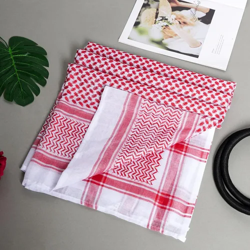 Vista 3 de Jmkcoz Shemagh árabe táctico desierto keffiyeh pañuelo para la cabeza turbante árabe cuello diadema traje árabe musulmán para hombres mujeres