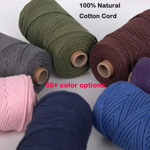 Vista 2 de Cordón de algodón para macramé 3mm x 109 yardas, cuerda de macramé natural color beige, suministros perfectos de algodón para macramé, para hacer