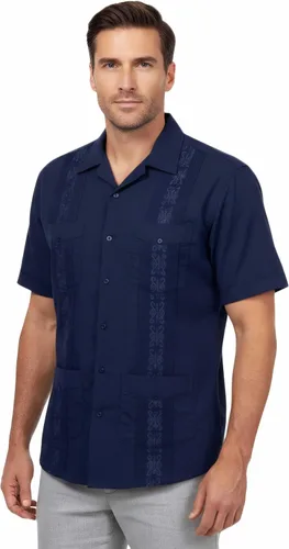 Vista 3 de Allsense - Camisa guayabera cubana de manga corta con botones para hombre