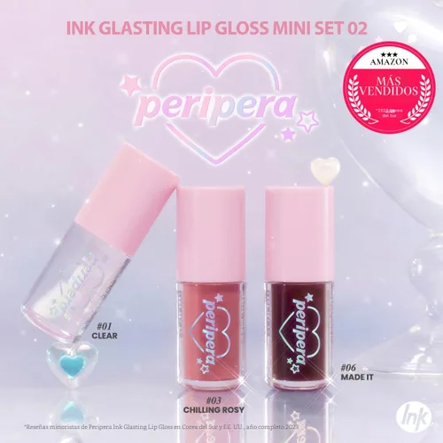 Vista 2 de Peripera Ink Glasting - Mini juegos de regalo de brillo labial #01 + #03 + #06 (0.08 onzas líquidas x 3), hidratación de larga duración, rellenos