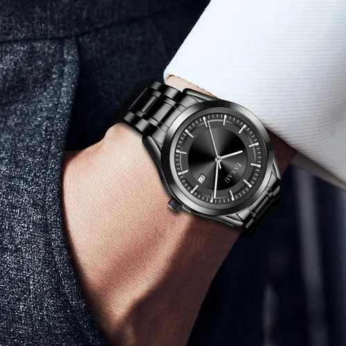 Vista 2 de Taxau Reloj minimalista para hombre, reloj de cuarzo de acero inoxidable para hombre con fecha, reloj clásico de cara grande impermeable para hombre