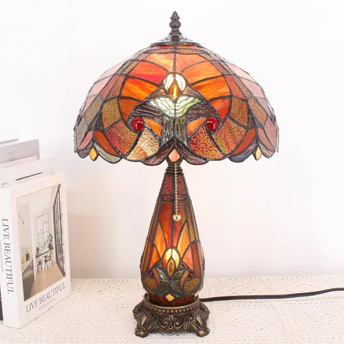 Vista 3 de Lámpara Tiffany de Vidrio Emplomado para Mesa de 12 x 19 Pulgadas Diseño Jarrón Madre e Hija Lámpara de Escritorio de Acento Luz Nocturna