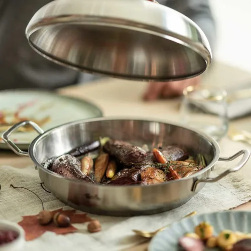 Vista 5 de Fissler Original-Profi Collection - Sartén de acero inoxidable de 9.5 pulgadas con tapa de metal de cúpula alta, todas las estufas incluyen
