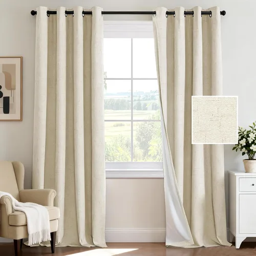 Vista 9 de H.VERSAILTEX Cortina 100% opaca para dormitorio, 63 pulgadas de largo, con ojales, cara de lino, bloqueo de luz completa, cortina para sala de Arena