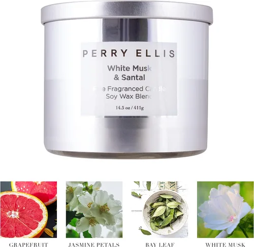 Vista 3 de Perry Ellis Velas perfumadas, almizcle blanco + vela de soja Santal