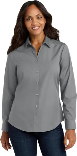 Vista 11 de Port Authority Camisa de popelín con manga larga y botones sin preocupaciones para mujer