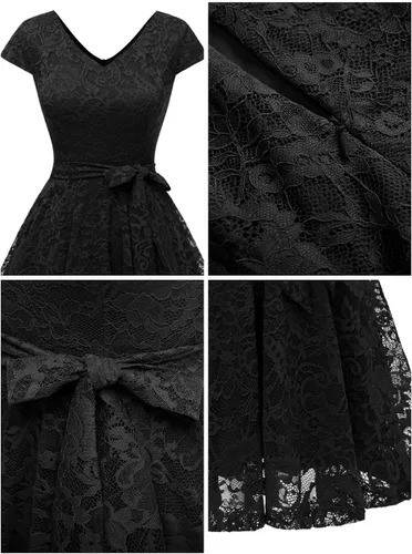 Vista 2 de MUADRESS - Vestido de encaje y floral con manga casquillo para mujer, elegante, con cuello redondo y longitud hasta la rodilla, vestidos de dama