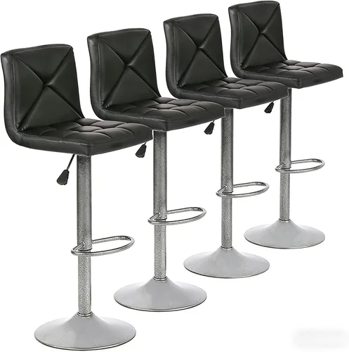 Vista 8 de Dkeli Taburetes de bar, modernos taburetes de bar de cuero sintético negro con parte trasera ajustable de altura de mostrador giratorio, juego de 2