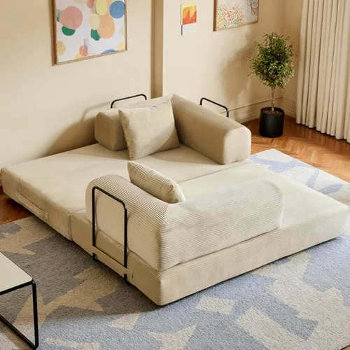 Vista 7 de Sofá Cama Convertible de 59 Pulgadas, Cama de Sofá de Pana Sin Estructura, Sofá Cama Futón Extraíble, Sofá Plegable para Sala de Estar