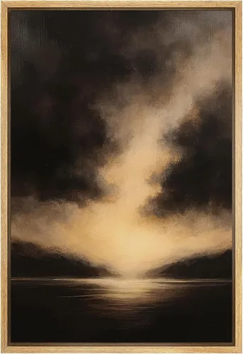 Vista 32 de SIGNLEADER Lienzo enmarcado para pared, pinos resistentes en acantilado, árbol de montaña en tono sepia, ilustración de paisaje, arte moderno