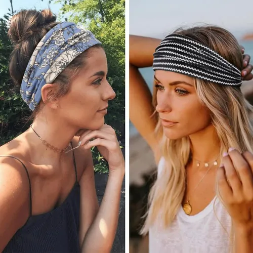 Vista 4 de Huachi Diademas bohemias para mujer, bandas anchas para la cabeza, para yoga, entrenamiento, bandas para el cabello para mujer, antideslizantes