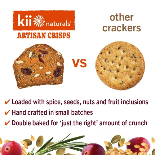 Vista 4 de Kii Naturals Tostadas artesanales, galletas tipo cracker para snacks saludables para queso, carnes, untables, tabla de charcutería - sin OMG