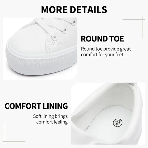 Vista 4 de SERNIAL Zapatos deportivos de plataforma blanca para mujer, zapatos de plataforma de piel sintética, zapatos para caminar para mujer