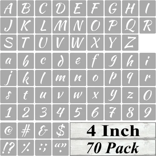 Vista 12 de Plantillas de letras del alfabeto de 1 pulgada para pintar, paquete de 70 plantillas de letras y números con letreros para pintar sobre madera