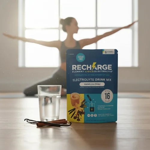Vista 4 de Recharge Element Liquid Electrolyte® Hydration Boost Formula-Vanilla Chai Paquetes de Polvo de Electrolitos Mezcla de bebida sin azúcar, apta