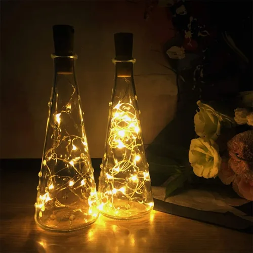 Vista 8 de Paquete de 30 luces para botella de vino con corcho, luces de botella de corcho, funciona con pilas, cable plateado de 6.6 pies, 20 luces LED, luces