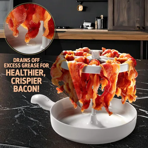 Vista 5 de Bacon Wizard - Cocina para microondas y tocino – Cocina hasta 1 libra de tiras a la vez – Crujiente y uniformemente cocinado en minutos – Bandeja