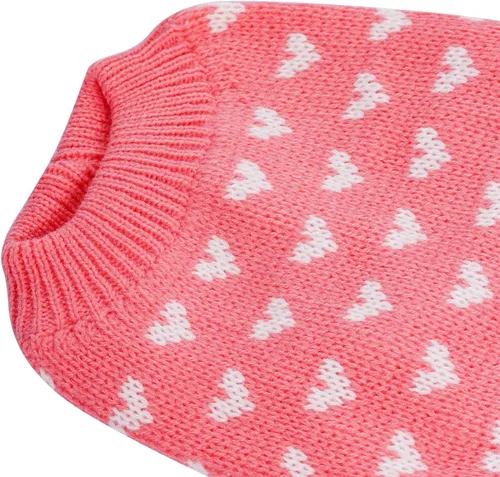 Vista 6 de Dxhycc Suéter de perro tejido con corazón, suéter de cachorro cálido y suave, ropa festiva para mascotas para gatos y perros pequeños (Rosa, S)