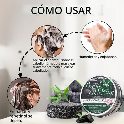 Vista 7 de Barra de champú de carbón de bambú para cabello gris, jabón negro para cabello gris, orgánico natural, champú y acondicionador para cabello