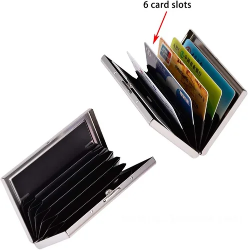 Vista 7 de RFID - Tarjetero de acero inoxidable, protector de tarjetas de crédito para hombre y mujer, Negro), EA2702B