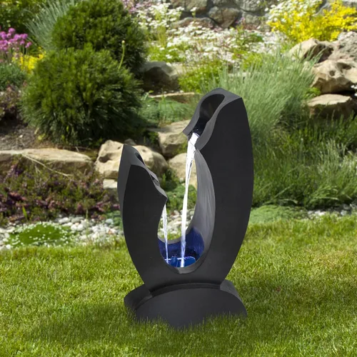 Vista 2 de Fuente de agua moderna iluminada para jardín al aire libre -31.5 pulgadas, color negro y azul