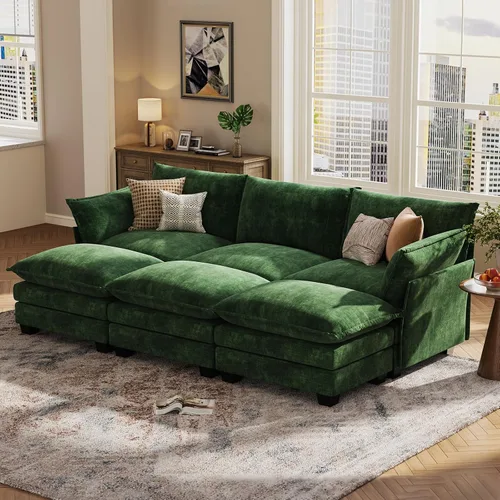 Vista 15 de KKL Sofá Cama Seccional Modular Grande de 91.3", Sofá Cama Convertible en Forma de J/L de 6 Plazas Sofá Nube con Otomana, Sofás Seccionales
