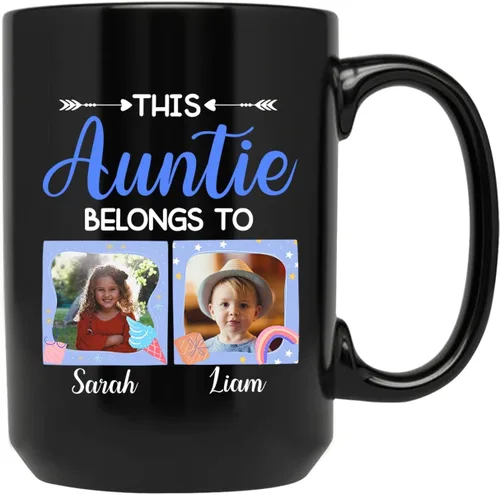 Vista 9 de Taza de cerámica personalizada con nombre para tía, regalo para tía, taza de café personalizada con título oficial para tía, regalo de sobrina