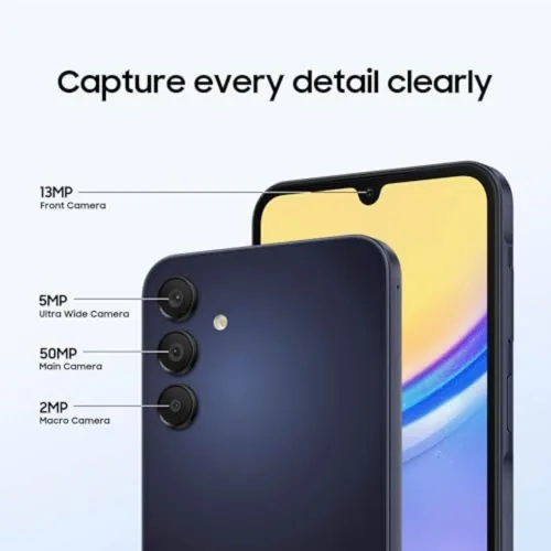Vista 6 de Samsung Teléfono celular Galaxy A15 5G Serie A, teléfono inteligente Android desbloqueado de 128 GB, versión estadounidense, 2024, azul negro