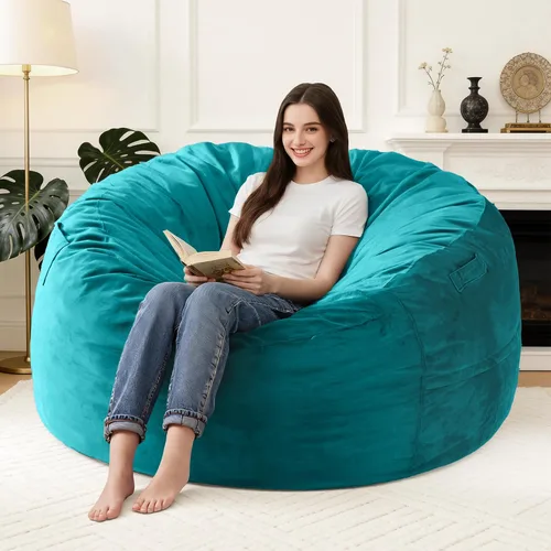 Vista 57 de Silla Puf de 2 Pies con Funda de Terciopelo Ultra Suave Sofá Puf con Espuma con Memoria Sillas Puf de Tamaño Grande Sofá Perezoso para Dormitorio