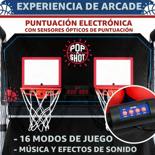 Vista 4 de Pop-A-Shot - Home Dual Shot Juego de baloncesto arcade para el hogar Aro de puntuación con sensor, 16 modos de juego, 7 bolas Plegable para un