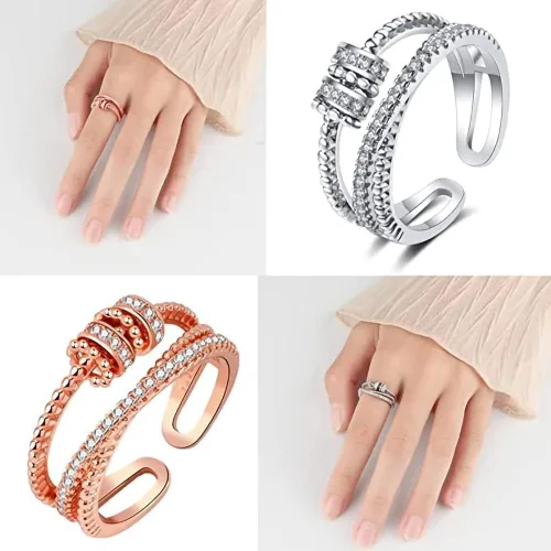 Vista 4 de 2 anillos antiansiedad para mujeres y hombres anillos ajustables para ansiedad con cuentas anillo giratorio para ansiedad para mujeres y hombres