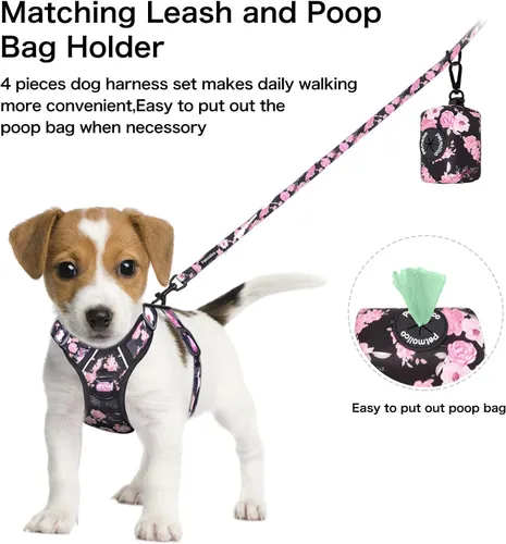 Vista 4 de Petmolico Juego de arnés para perro sin tirones con accesorio de correa, asa de fácil control, chaleco reflectante para razas pequeñas, chaleco