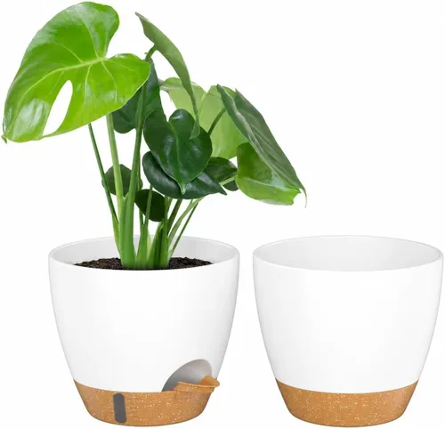 Vista 16 de ZMTECH Juego de 2 macetas de 10 pulgadas para plantas de interior, macetas de riego automático con agujeros de drenaje y platillo para plantas