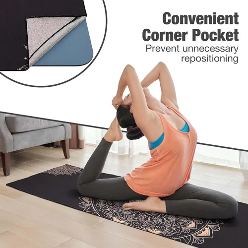 Vista 3 de MoKo Toalla de Yoga, Toalla de Yoga Caliente Antideslizante con Patrón de Estampado en Manta Rápido de Secado con Bolsillo en la Esquina